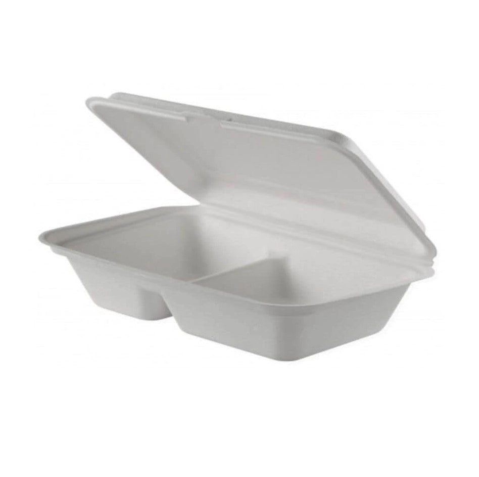 Caserolă pentru catering, din trestie de zahăr, 2 compartimente, 23x15 cm, (25 buc/set)