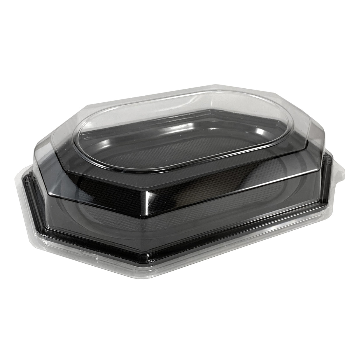 Platou pentru aperitiv, oval, negru, cu capac transparent, 34x25 cm, 10 bucăți/ set