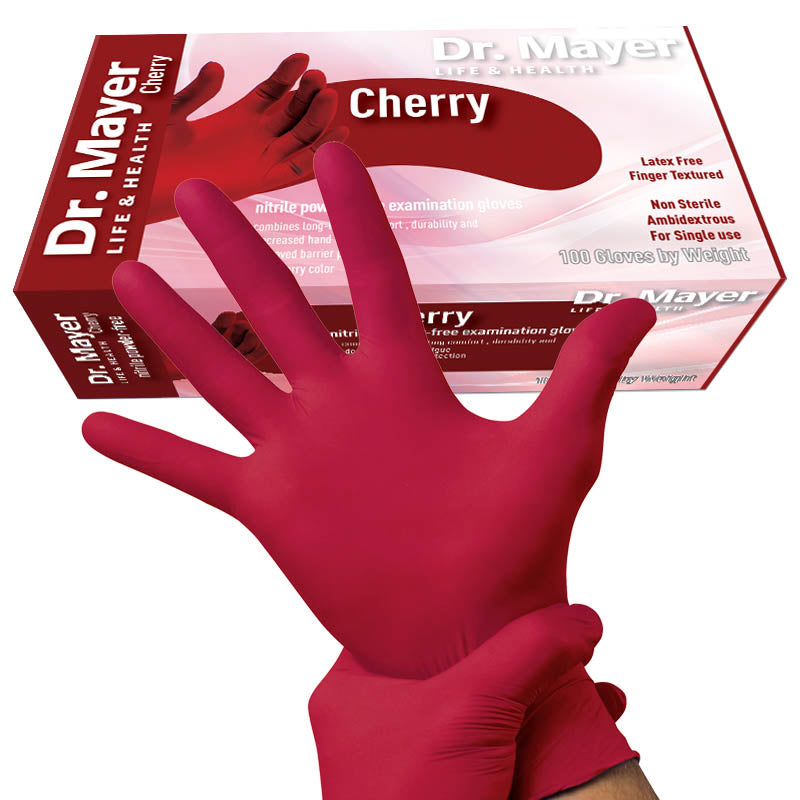 Manusi nitril medicale pentru examinare, nepudrate, visinii rosii,CHERRY DR MAYER marimea S de unica folosintă, (100buc/set)