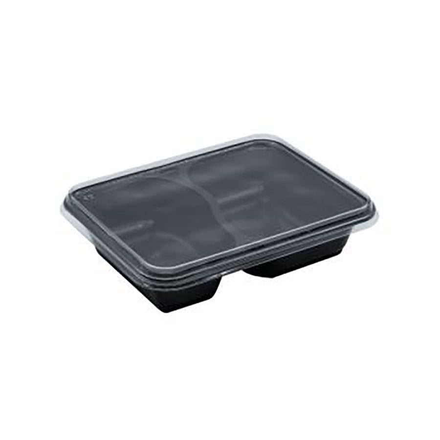 Caserolă pentru catering, termosudabilă, 2 compartimente, PP negru, 20.5x24x4 cm, (50buc/set)