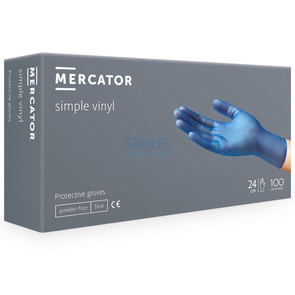 Manusi din vinil, albastre, medicale, nepudrate, marimea M, (100buc/set)