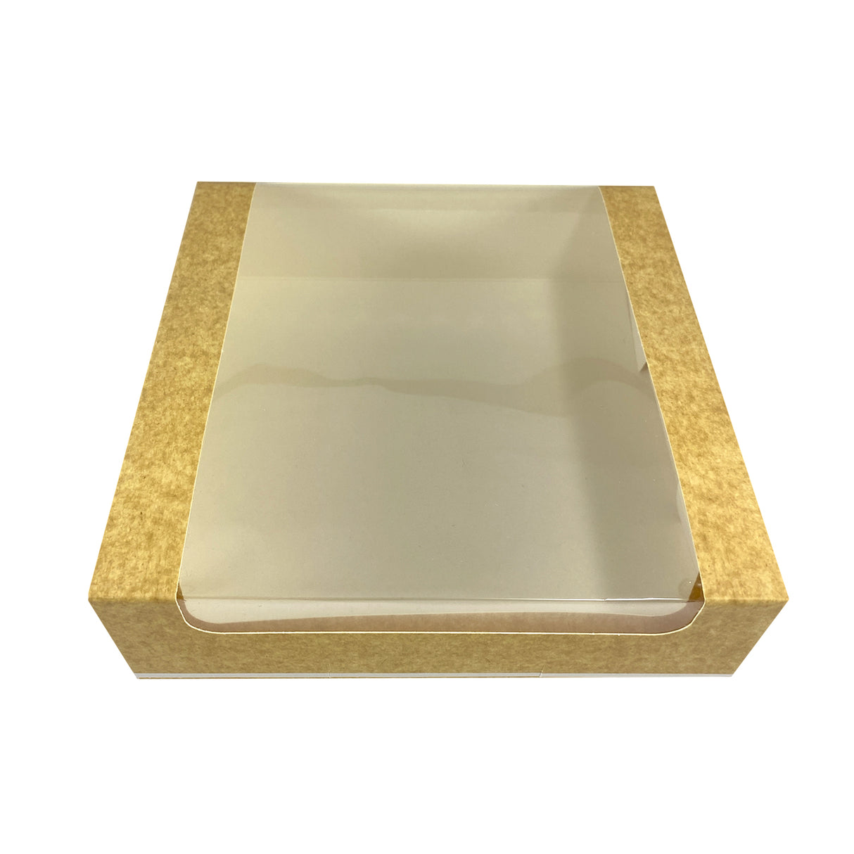 Cutie pentru prăjituri, kraft natural, cu fereastră, 20x20x6 cm