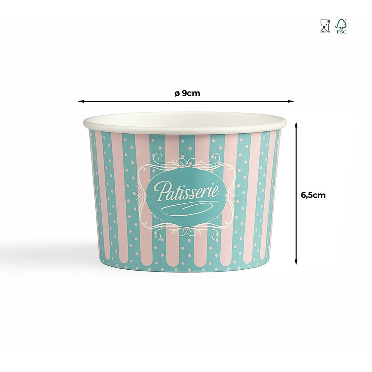 Cupă de înghețată din carton, design gelaterie, 340ml, ø9 x 6,5 cm (50 buc/set)