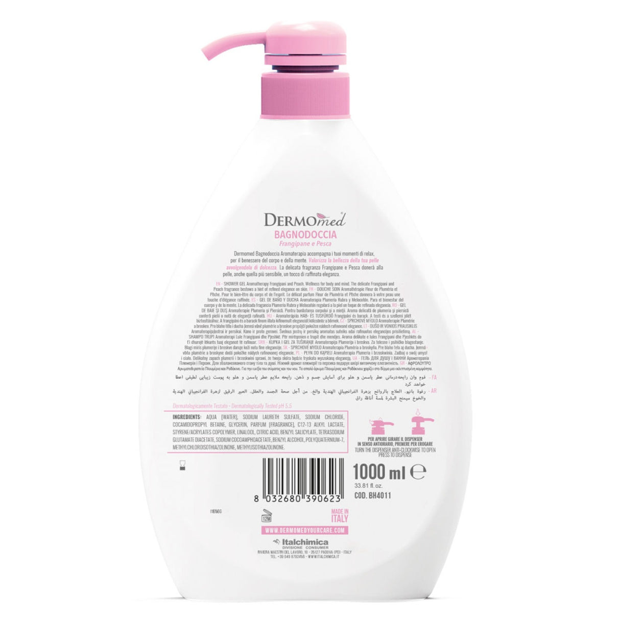 Gel de dus cu piersica, cu pompita, Dermomed, 1 L