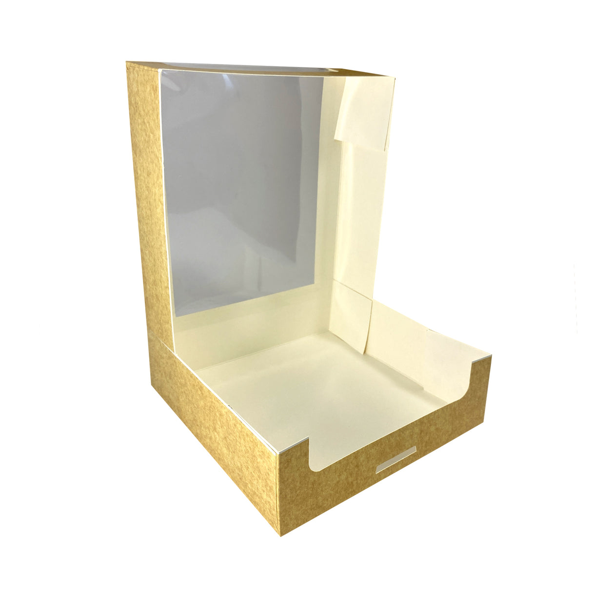 Cutie pentru prăjituri, kraft natural, cu fereastră, 20x20x6 cm