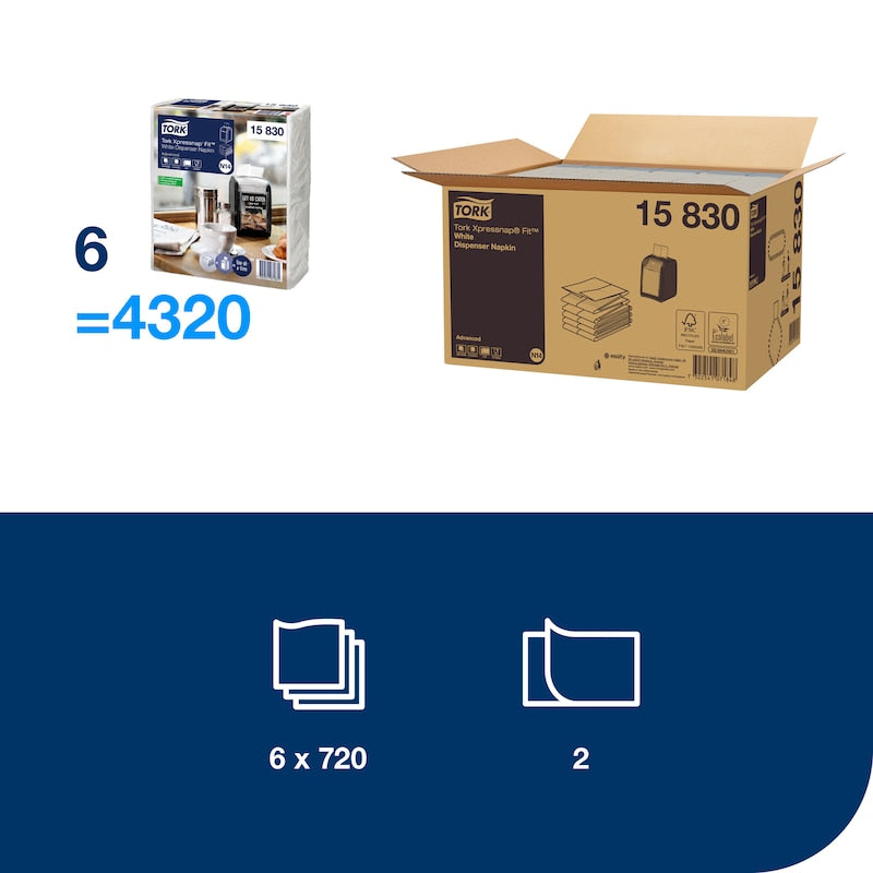 Șervețelele de masă pentru dozator Tork Xpressnap Fit® Alb N14