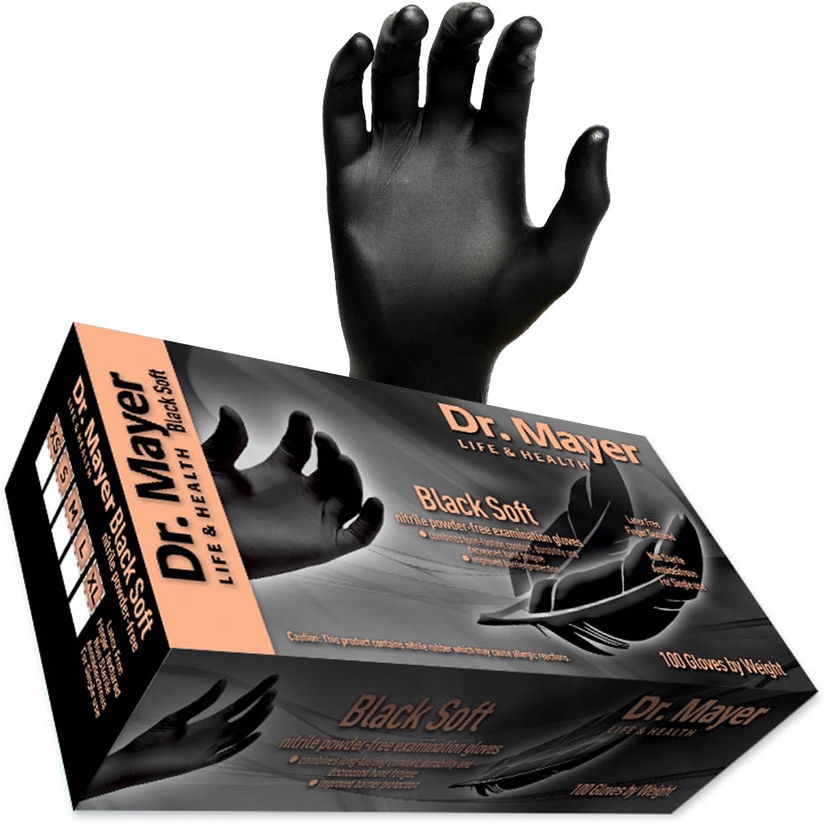 Manusi nitril negre rezistente fara pudra ,marime XL Black SOFT DR. MAYER Cutie manusi de unica folosinta, (100buc/cut)