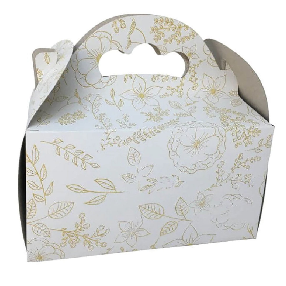 Cutie pentru prăjituri, alb cu flori aurii, 12x18cm