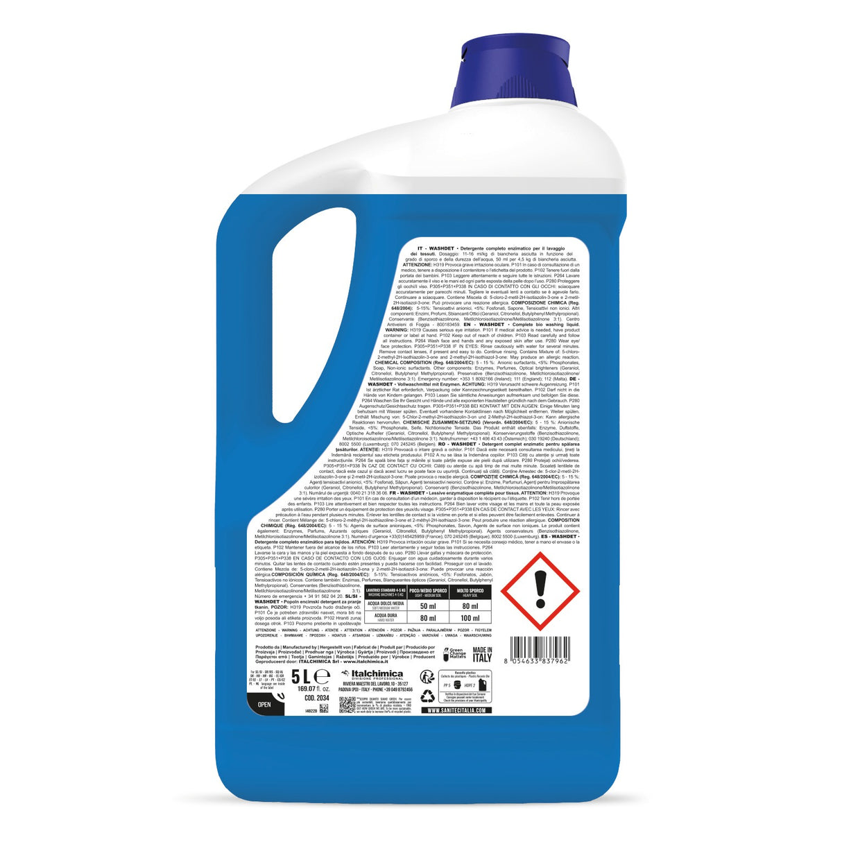 Detergent de rufe universal enzimatic, Sanitec WashDet BluOrchid, cu parfum de orhidee, 5L