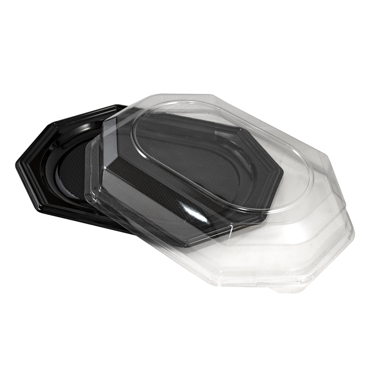 Platou pentru aperitiv, oval, negru, cu capac transparent, 34x25 cm, 10 bucăți/ set