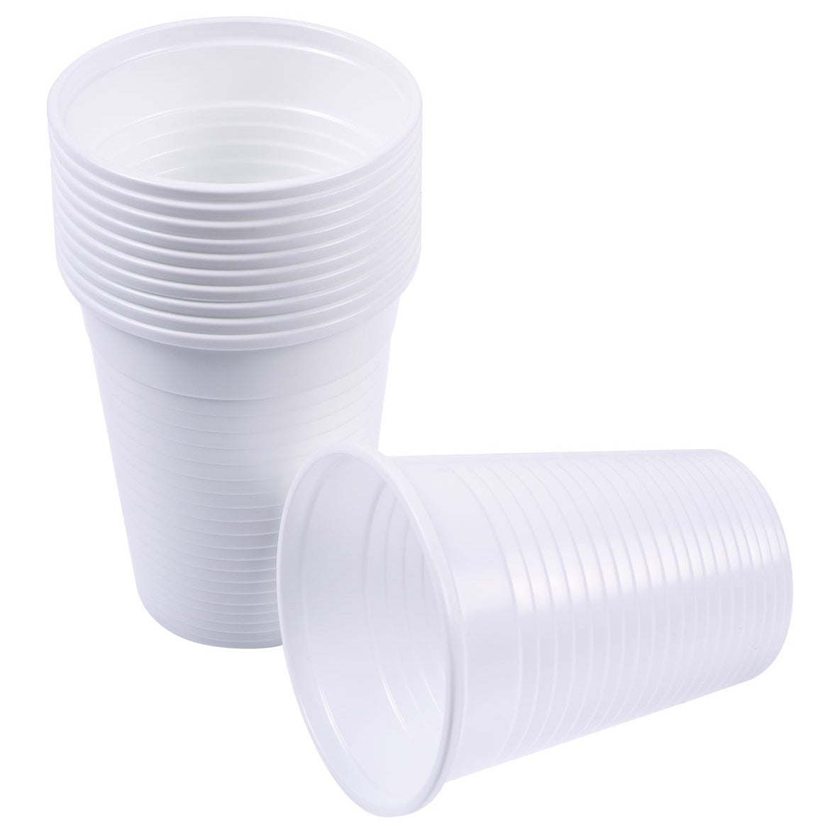 Pahare de unica folosinta albe din plastic, 200 ml, (100 buc/set)