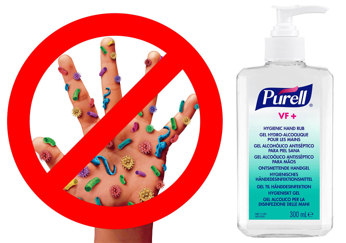 Gel antibacterian dezinfectant PURELL 300ml cu pompita si aviz biocid de la MS (Ministerul Sanatatii)