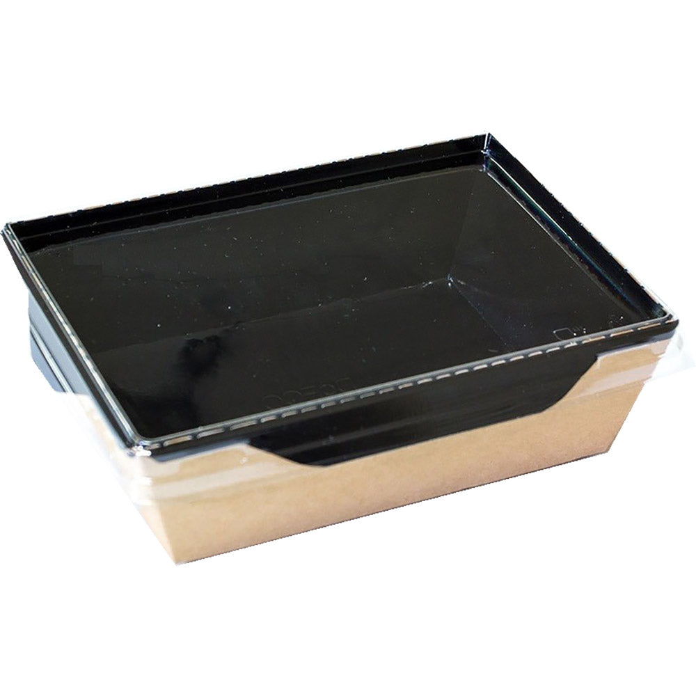 Cutie pentru salata, din carton, negru in interior si capac din plastic, transparent, 800ml