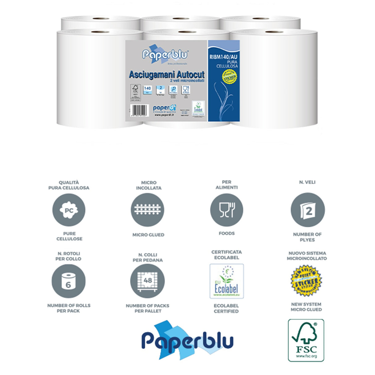 Paperdi, prosop hârtie autocut, 6 role, 2 straturi, 140m