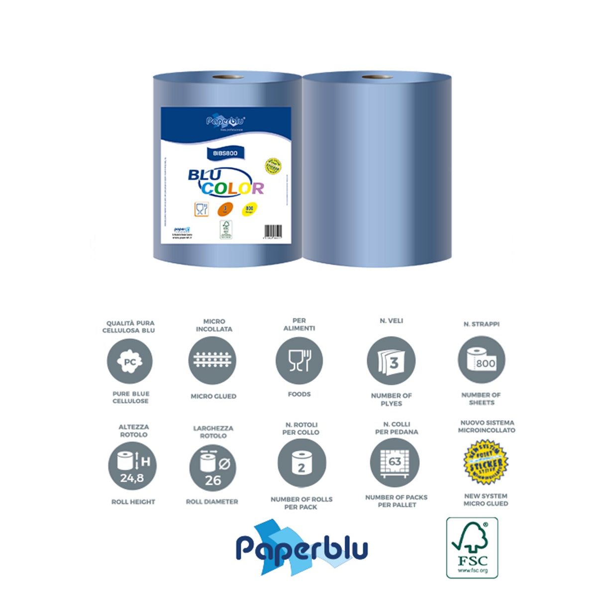 Rolă hârtie, 3 straturi, 192m,Paperdi Blu Color