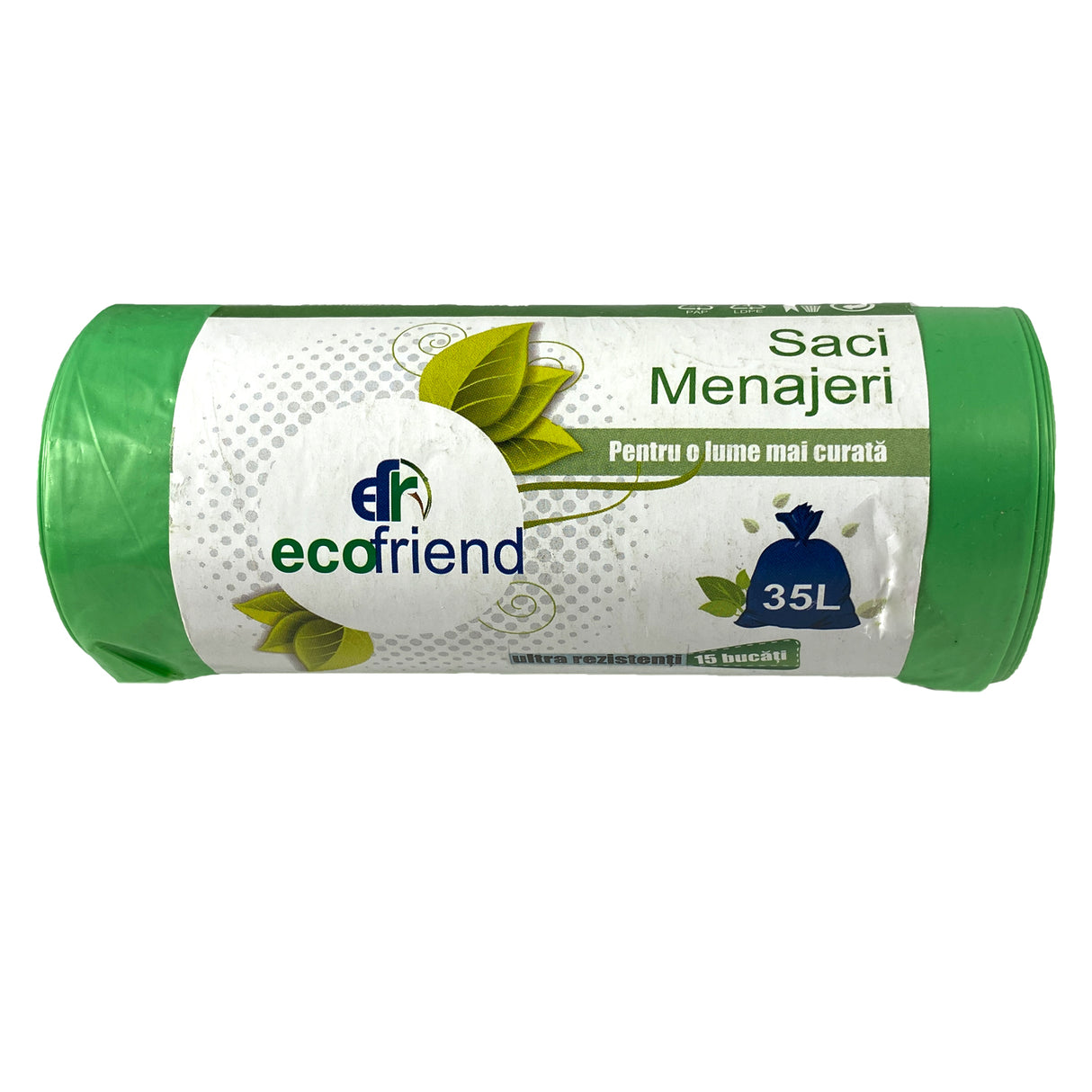 Saci menajeri, verde, EcoFriend, 35 L, (15buc/rolă)