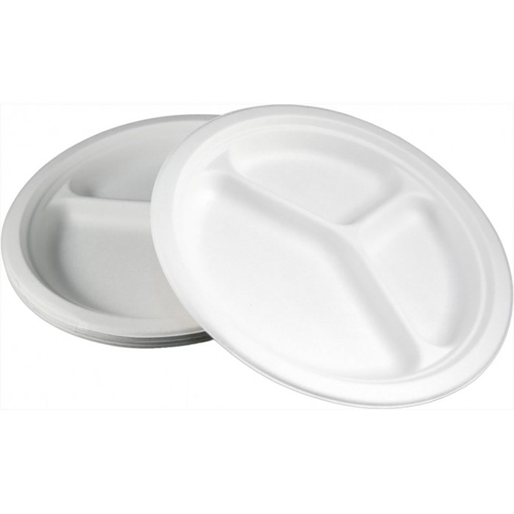 Farfurii Biodegradabile 3 compartimente, rotunde, 26 cm, (50buc/set)