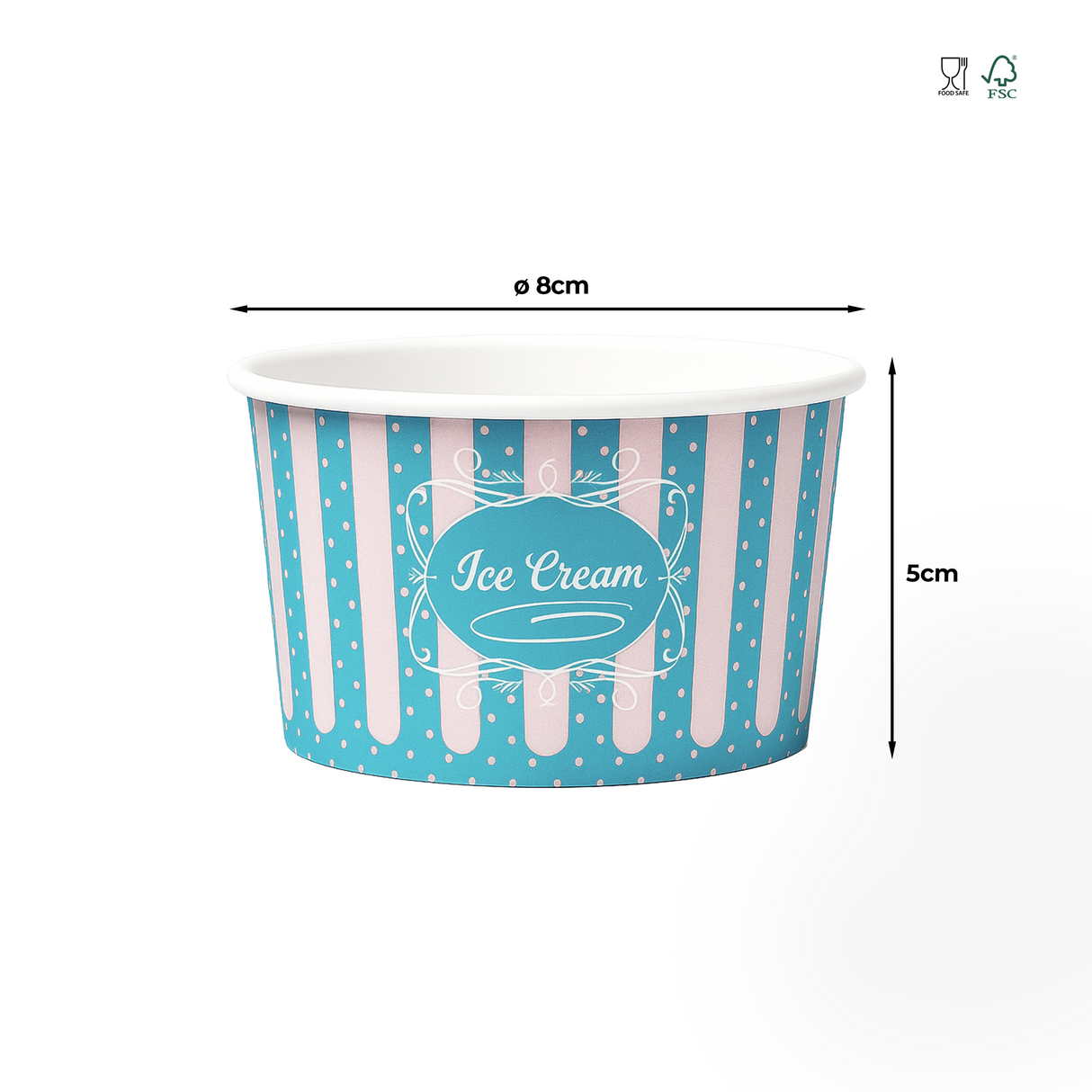 Cupă de înghețată din carton, design gelaterie, 140ml, ø8 x 5 cm (50 buc/set)
