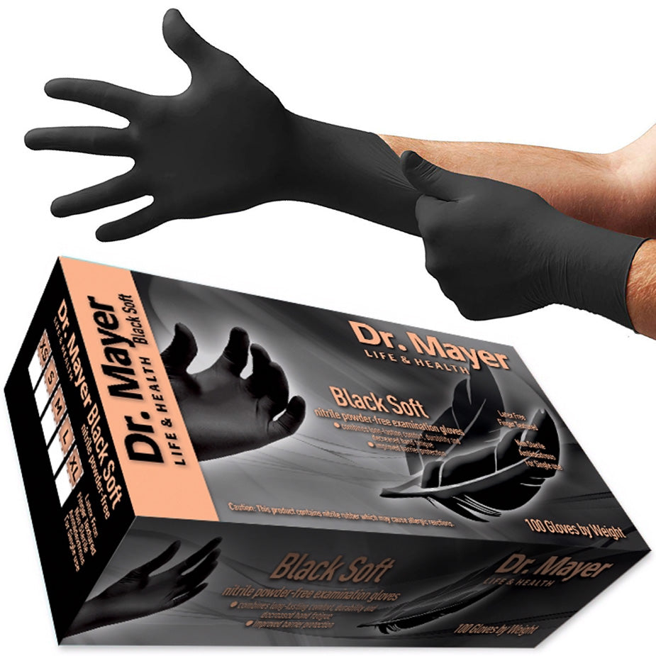 Manusi nitril negre rezistente fara pudra ,marime XL Black SOFT DR. MAYER Cutie manusi de unica folosinta, (100buc/cut)