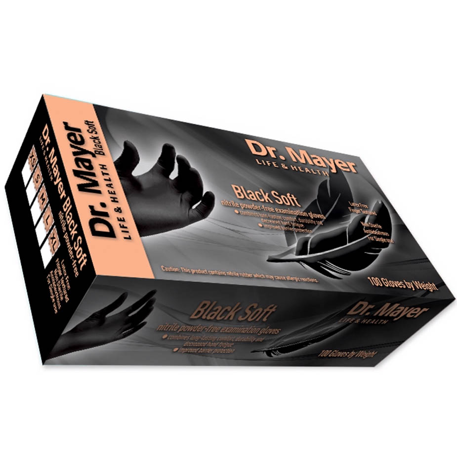 Manusi nitril negre rezistente fara pudra ,marime XL Black SOFT DR. MAYER Cutie manusi de unica folosinta, (100buc/cut)