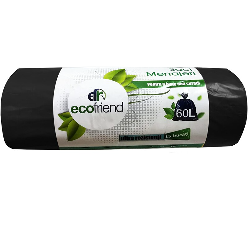Saci menaj negru EcoFriend 60L, (15buc/rolă)