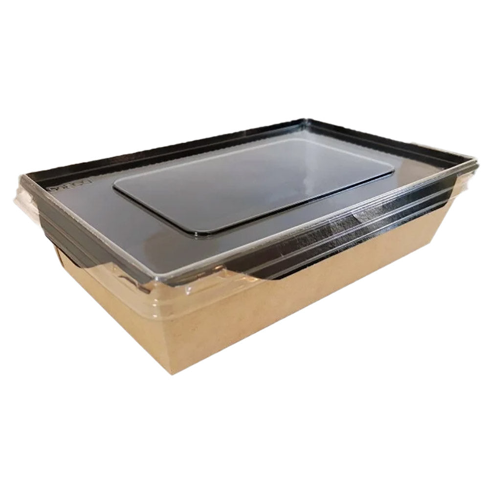 Cutie pentru salata, din carton, negru in interior si capac din plastic, transparent, 350ml