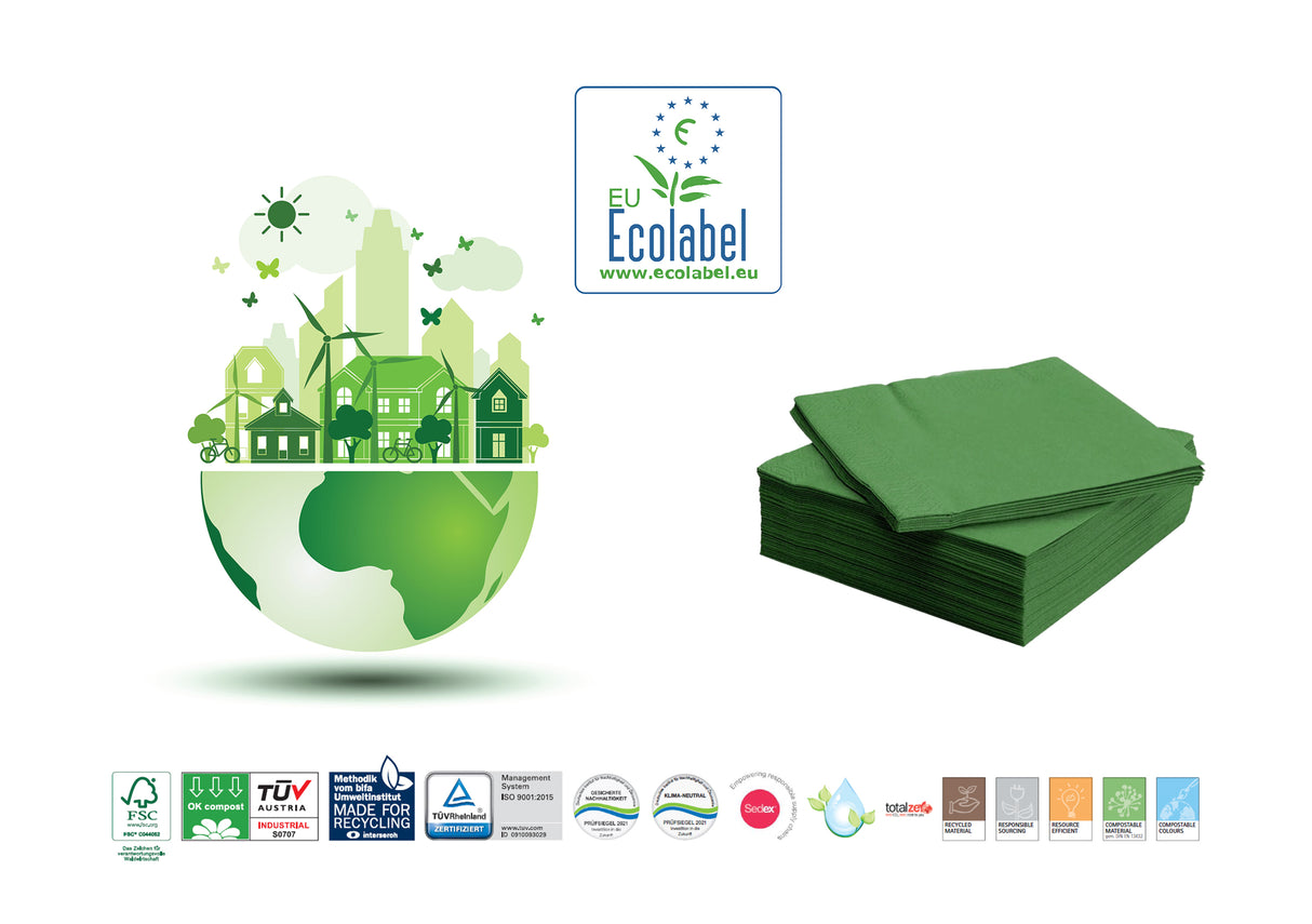 Servetele Mank Tissue, culoarea verde inchis, 33x33 cm, pliat in 8, ecologice, biodegradabile, (100buc/set)