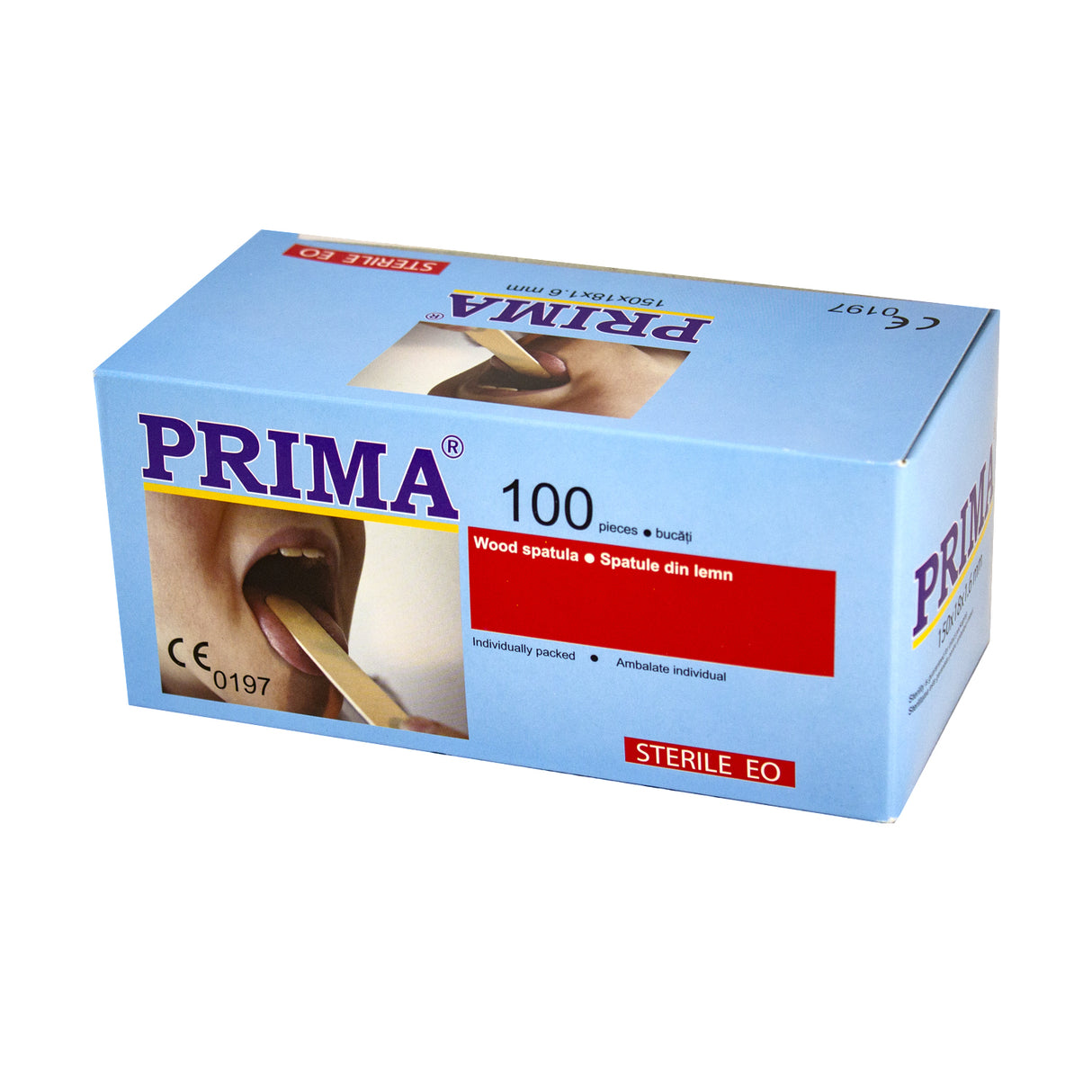 Spatule din lemn ambalate individual, sterile PRIMA apasatoare de limba pentru examinare medicala sau betisoare pentru saloane de tatuaj, (100buc/set)