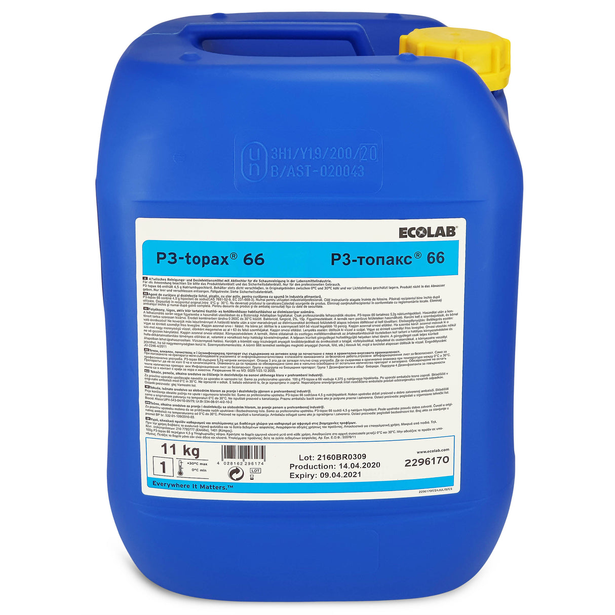 Ecolab Topax 66, detergent dezinfectant lichid pe baza de clor, pentru igeinizarea cu spumă în industria alimentară, cu aviz biocid MS, 11kg