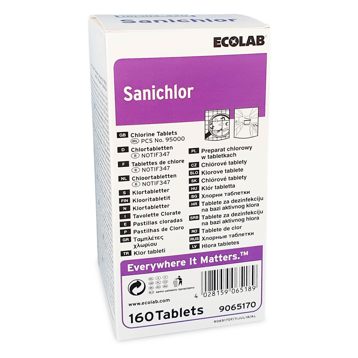 Ecolab Sanichlor, tablete de clor dezinfectante cu dizolvare rapidă, aviz biocid MS, 160 tablete