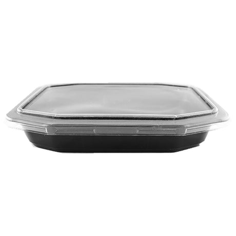 Caserole meniu, termorezistente, din PP,  Negre,  cu 1 compartiment si capac transparent, din plastic PET, dimensiuni 22x18x6 cm, (50buc/set)