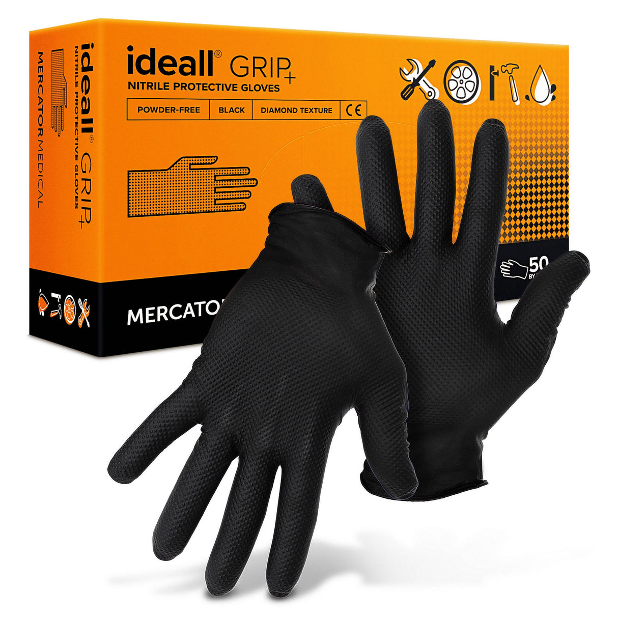 Manusi unica folosinta negre Ideall Grip, masura XXL, (50buc/set)