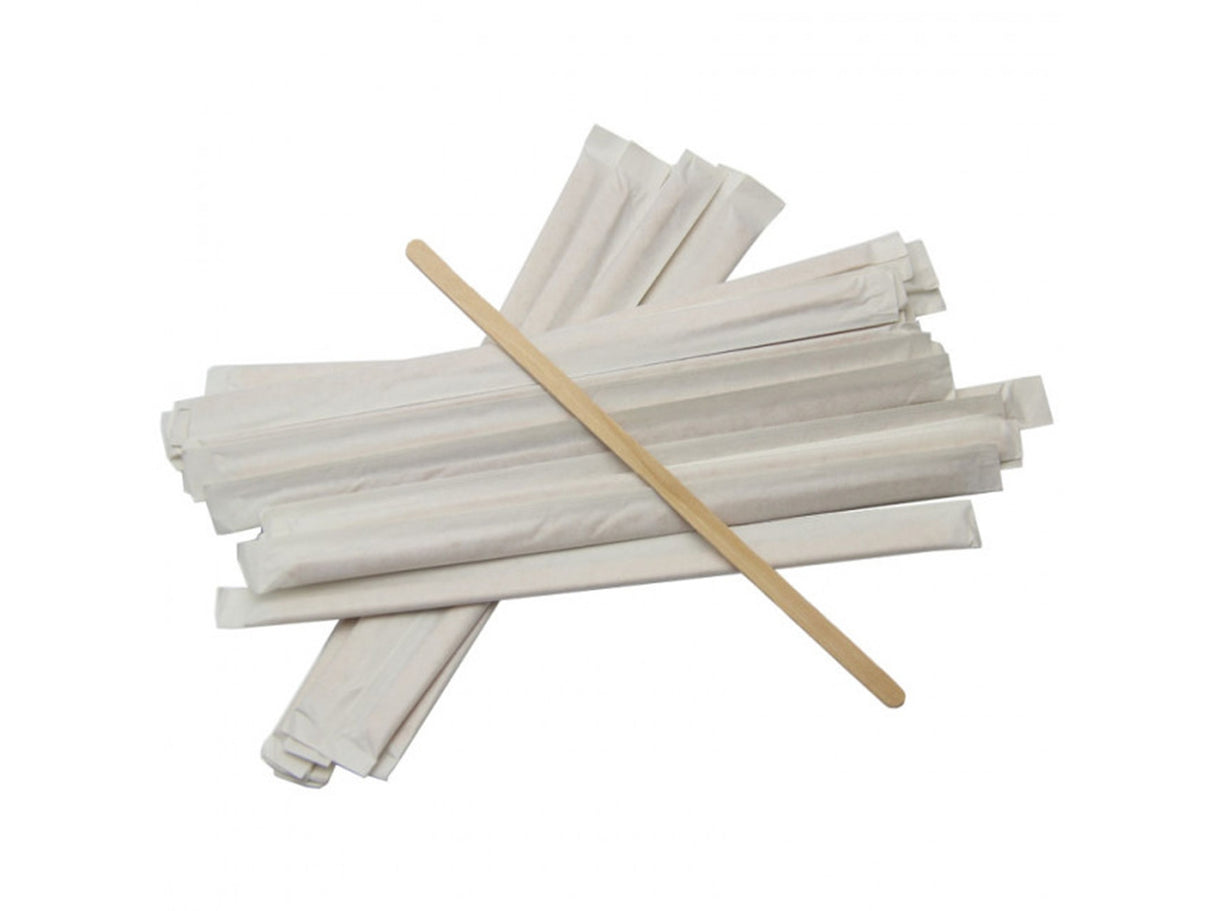 Bețe pentru cafea din lemn, ambalate individual, 10.5cm, (100 buc/set)