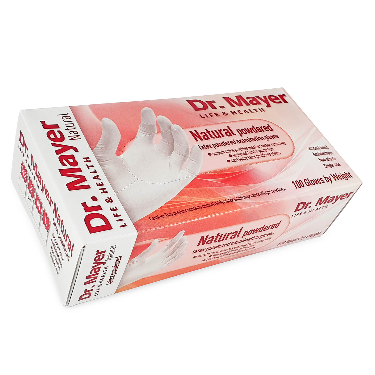 Manusi latex pudrate, medicale pentru examinare, albe, DR MAYER NATURAL powdered marimea S de unica folosinta, (100buc/set)