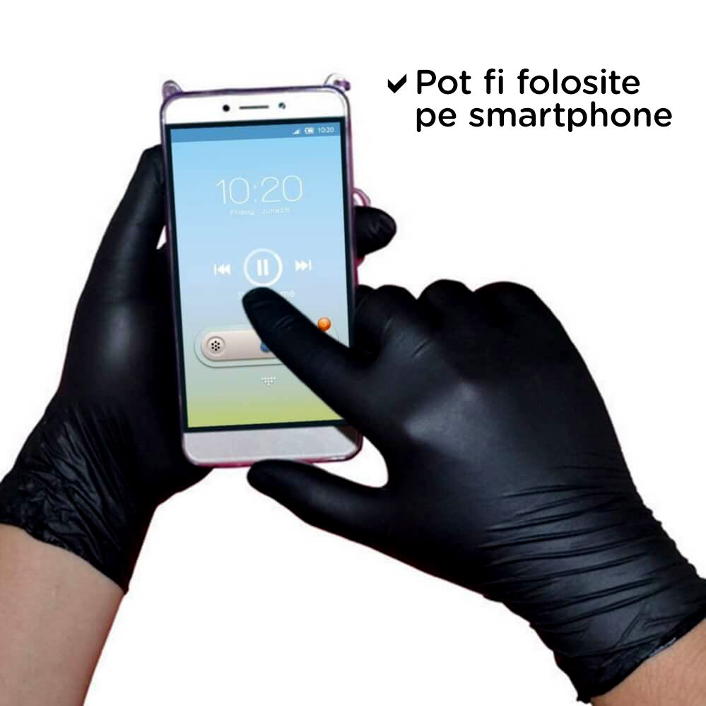 Manusi nitril negre super rezistente fara pudra Black SPADES DR. MAYER marimea S, de unica folosinta, (100buc/set)