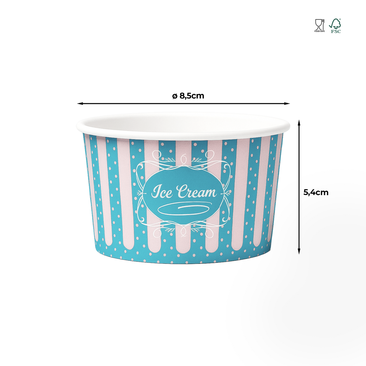 Cupă de înghețată din carton, design gelaterie, 230ml, ø8,5 x 5,4 cm (50 buc/set)