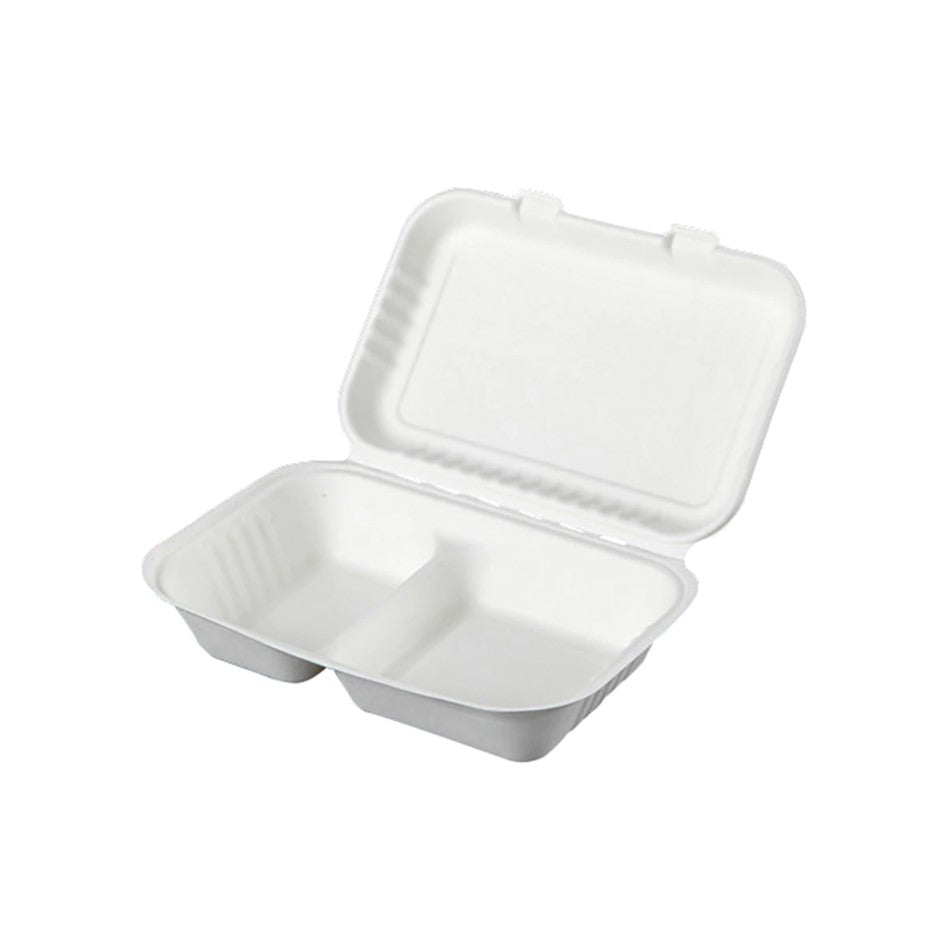 Caserolă pentru catering, din trestie de zahăr, 2 compartimente, 23x15 cm, (25 buc/set)