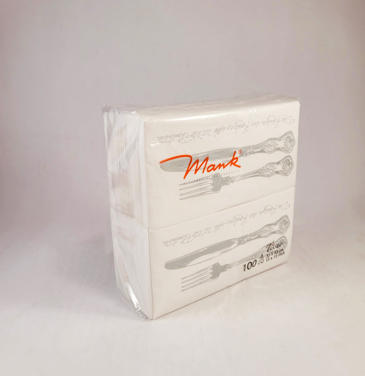 Servetele 33 x 33 cm, pliat in 8, alb cu model tacamuri furculita si cutit, Mank, (100buc/set)