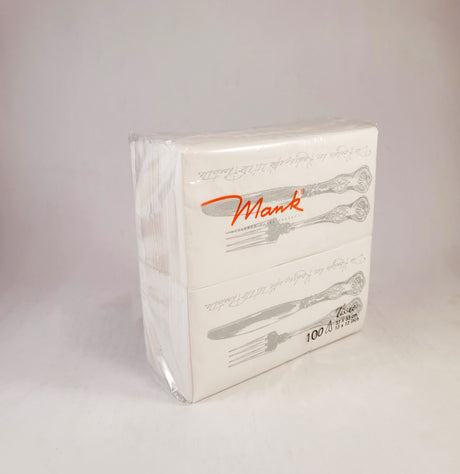 Servetele 33 x 33 cm, pliat in 8, alb cu model tacamuri furculita si cutit, Mank, (100buc/set)
