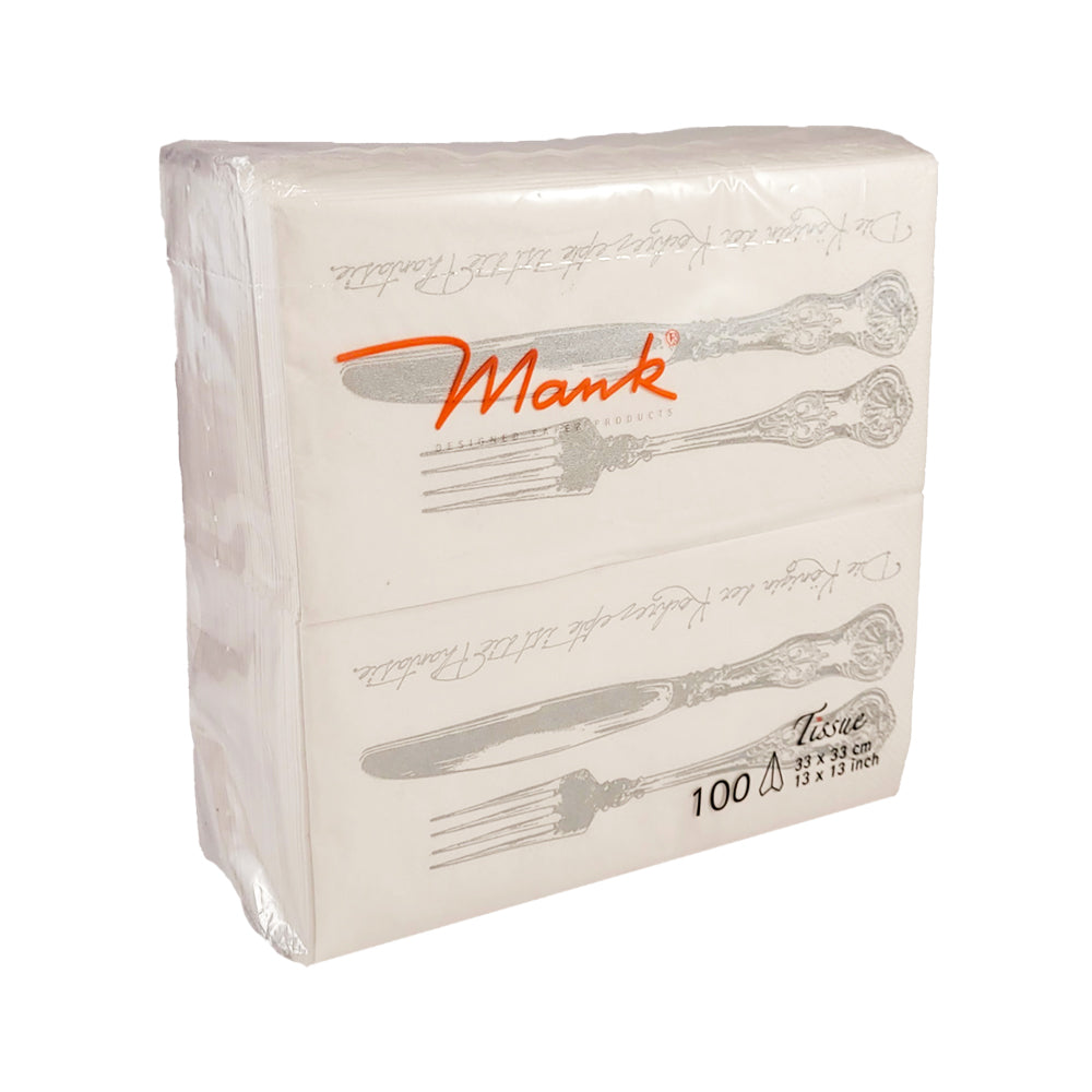 Servetele 33 x 33 cm, pliat in 8, alb cu model tacamuri furculita si cutit, Mank, (100buc/set)