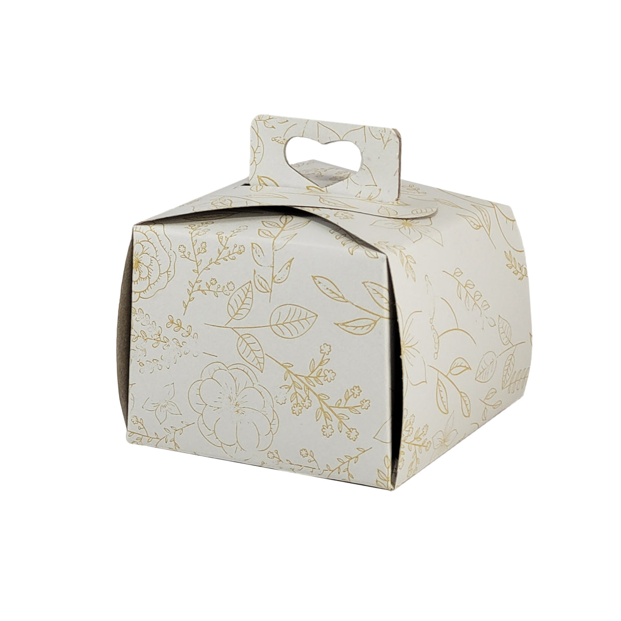 Cutie pentru prăjituri, alb cu flori aurii, 12x12x12.5cm