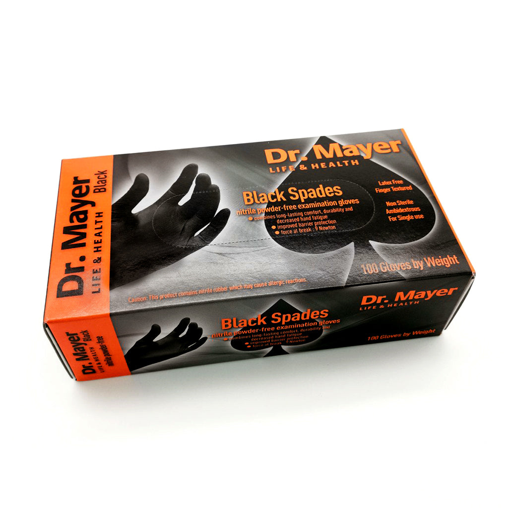 Manusi nitril negre super rezistente fara pudra Black SPADES DR. MAYER marimea L, manusi de unica folosinta, (100buc/set)