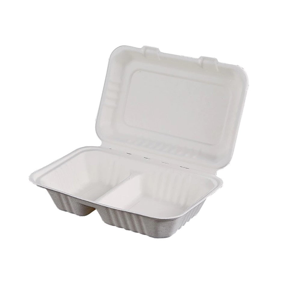 Caserolă pentru catering, din trestie de zahăr, 2 compartimente, 23x15 cm, (25 buc/set)