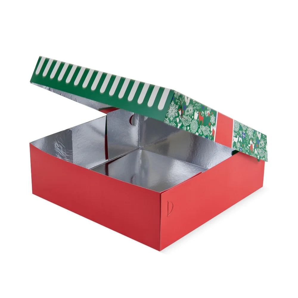 Cutie prăjituri cu capac atașat, design Crăciun, interior aluminium, 220x215x80mm