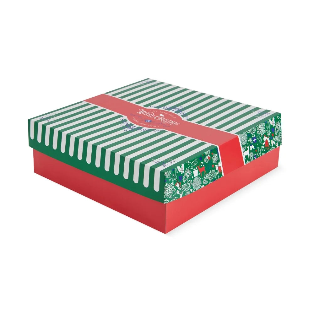 Cutie prăjituri cu capac atașat, design Crăciun, interior aluminium, 220x215x80mm