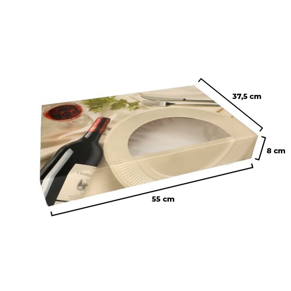 Cutie pentru catering din carton, capac cu fereastră, model Burgund, 55x37x8cm