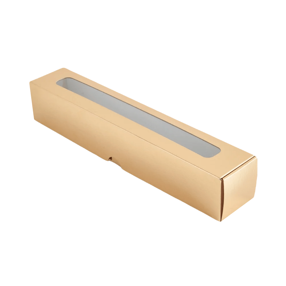 Cutie pentru macarons, aurie, cu fereastră, 150x50x50mm