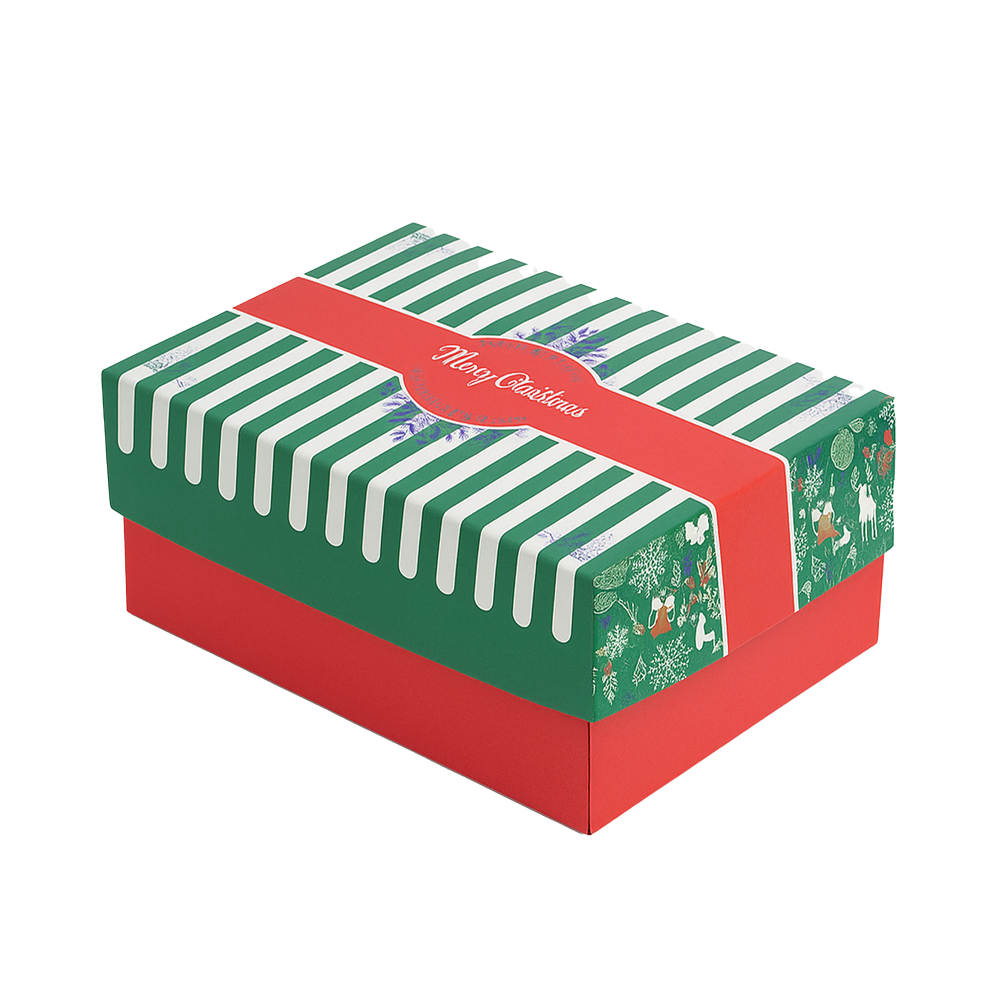 Cutie prăjituri cu capac atașat, design Crăciun, interior aluminium, 170x128x80mm