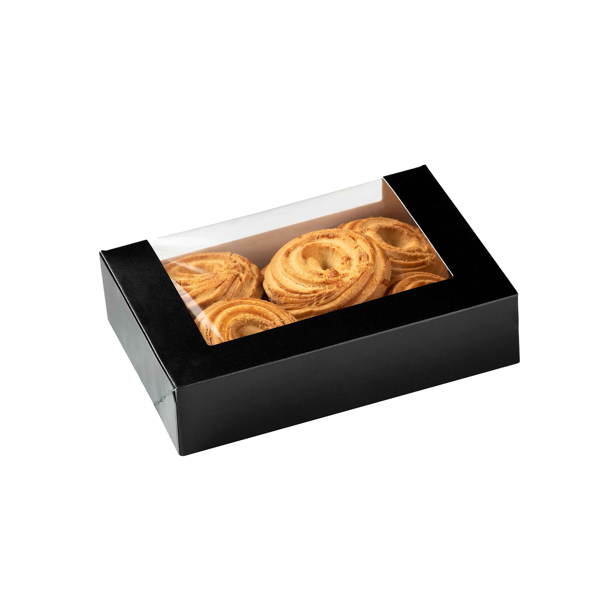 Cutie multifood, carton negru, rezistentă la grăsimi, cu fereastră, capac atașat, 16,5x11,5x4cm