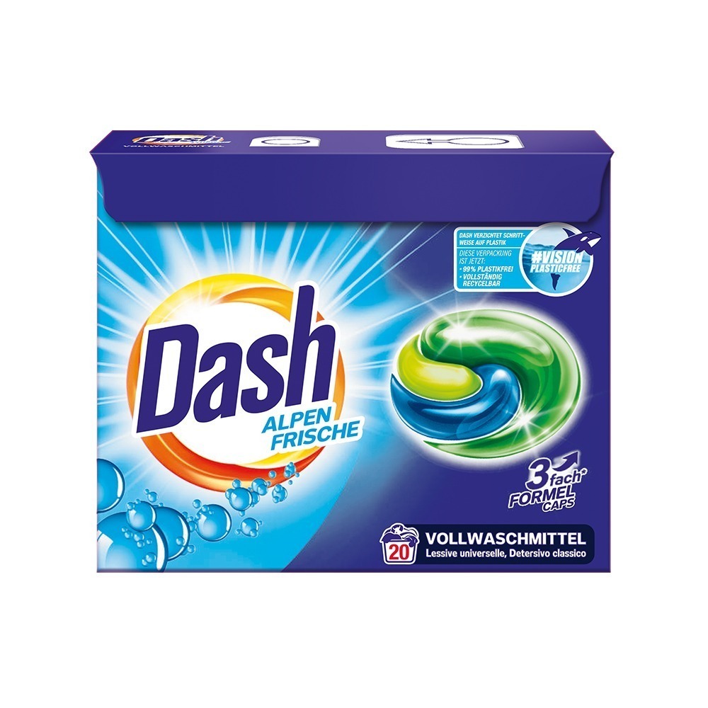 Dash Alpen Frische 3in1, detergent capsule pentru rufe albe, 20 de spălări
